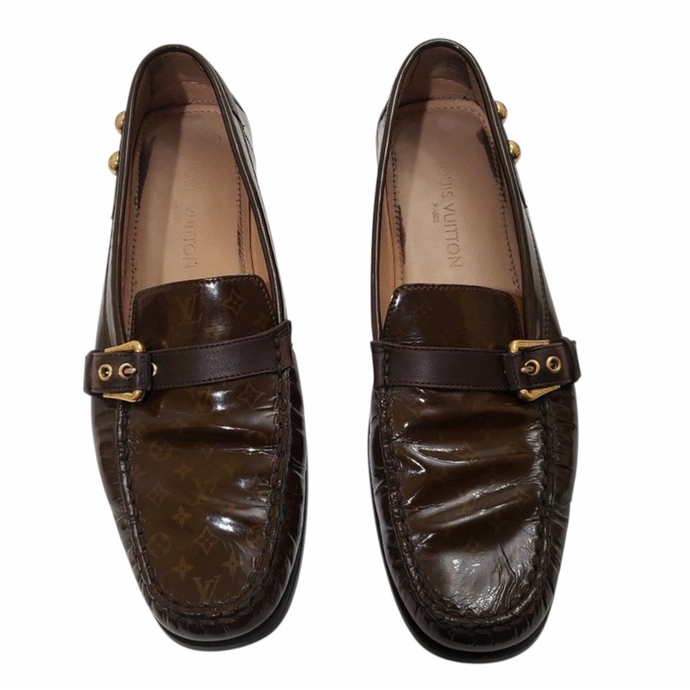 Louis Vuitton Mini Lin Monogram Patent Loafers Brown EU 41 Designer Buckle Shoes - Picture 10 of 16